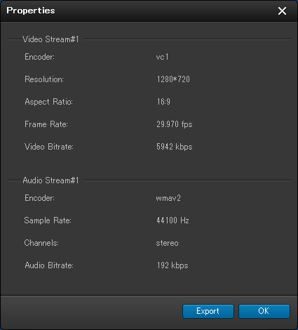 iPhone 音楽・動画変換　ファイル(動画,音楽）プロパティ