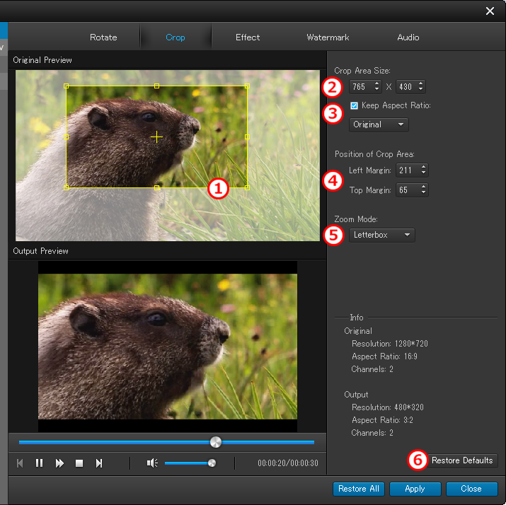 iPhone 音楽・動画変換 編集画面 切り抜き クロップ