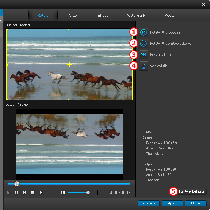 iPhone 音楽・動画変換 編集画面 回転