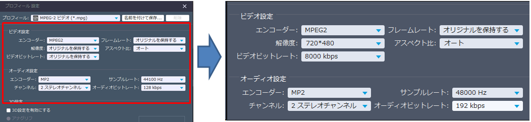 Video MONSTER,解像度を揃える,設定比較